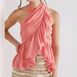 NWT Free People Chrissy Cross Halter Tank Burnt Coral Small